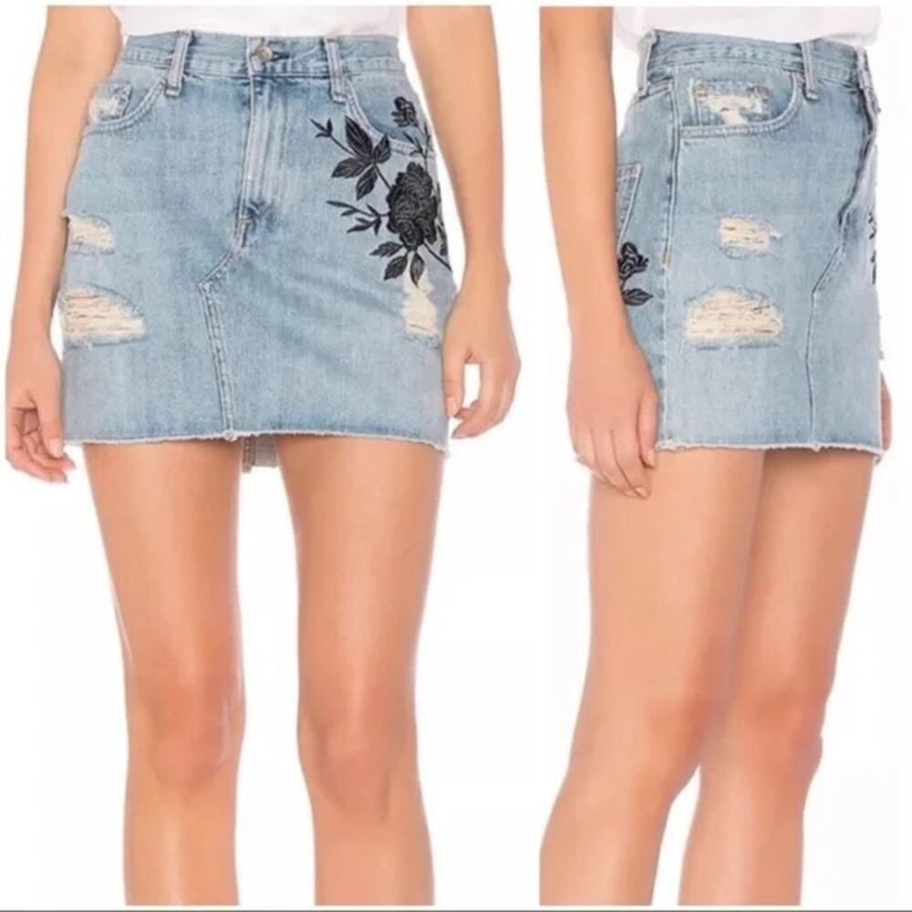 RAG & BONE Dive Denim Embroidered Mini Skirt  Sz 27